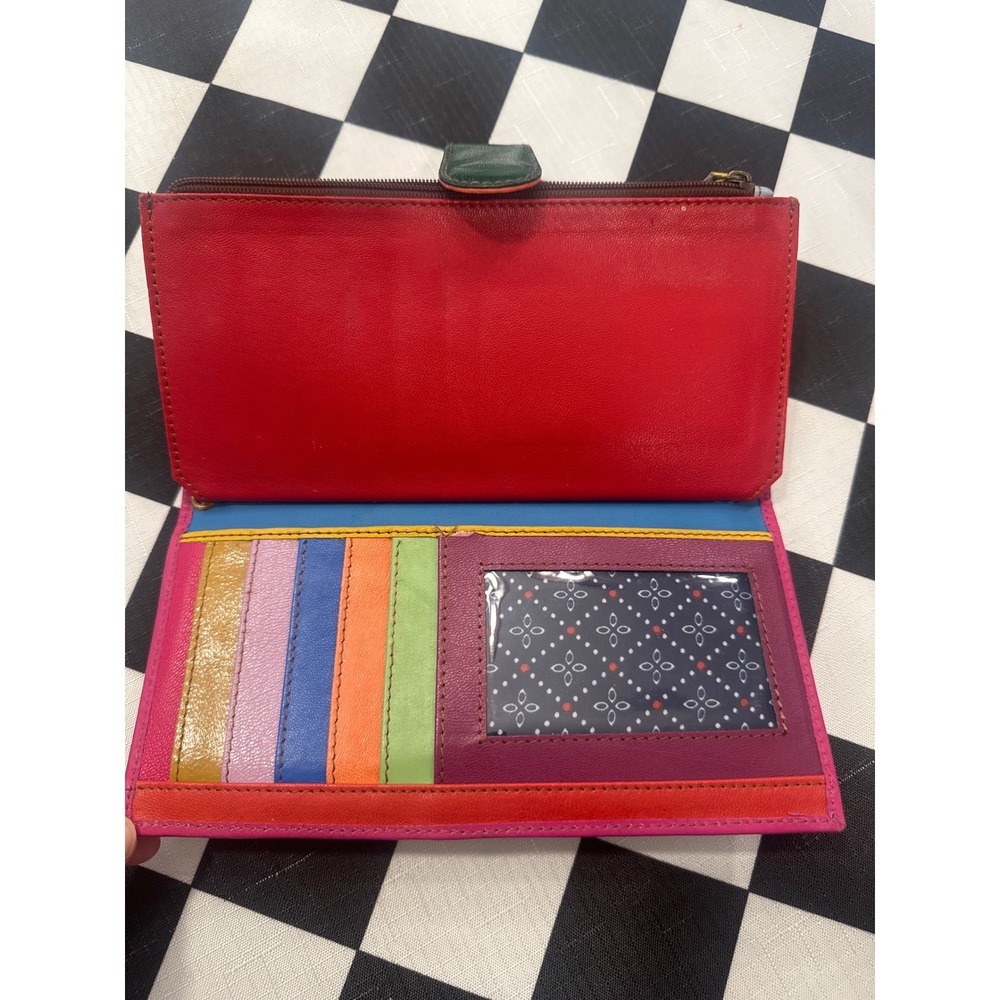 Leopard Print Calf Hair Rainbow Leather Trifold Wallet Multi Color Clutch fairy - Picture 3 of 6